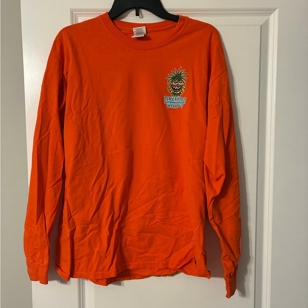 Gildan Orange Long Sleeve Tee with Pineapple Chest Graphic
